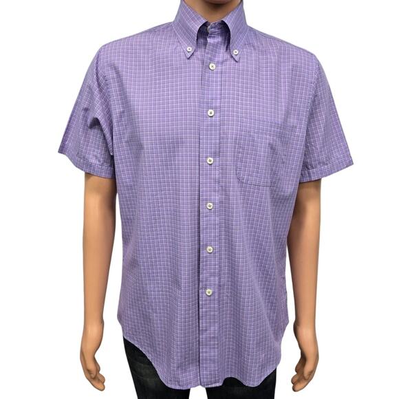 Brooks Brothers 346 Original Polo Shirt Short Sleeve Men M Slim fit Purple Check - Picture 2 of 12